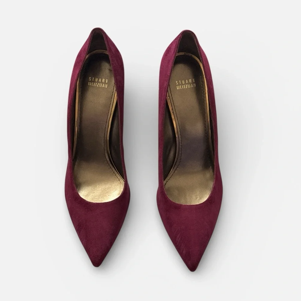 Stuart Weitzman HEIST Bordeaux Suede Pumps‎ women’s heels Sz 12  W New